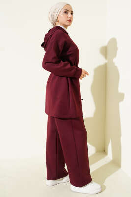 Kapüşonlu Bel Tünelli Bağcıklı İkili Takım Bordo - Scuba Ürünler