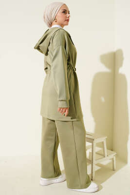 Kapüşonlu Bel Tünelli Bağcıklı İkili Takım Çağla Yeşili - İkili Takım
