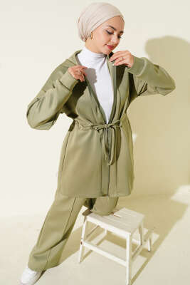 Kapüşonlu Bel Tünelli Bağcıklı İkili Takım Çağla Yeşili 