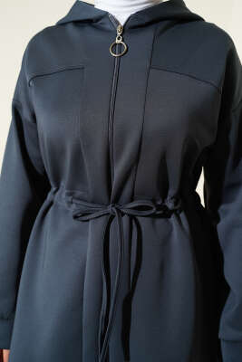 Kapüşonlu Bel Tünelli Bağcıklı İkili Takım Füme - İkili Takım