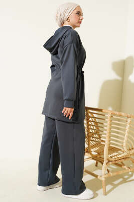 Kapüşonlu Bel Tünelli Bağcıklı İkili Takım Füme - Scuba Ürünler