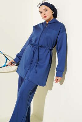 Kapüşonlu Bel Tünelli Bağcıklı İkili Takım Lacivert - İkili Takım