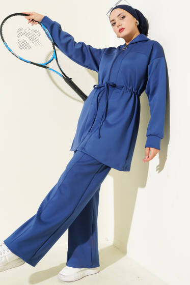 Kapüşonlu Bel Tünelli Bağcıklı İkili Takım Lacivert - Scuba Ürünler
