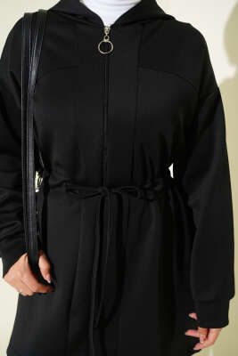 Kapüşonlu Bel Tünelli Bağcıklı İkili Takım Siyah - Scuba Ürünler