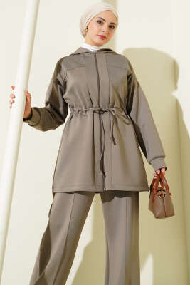 Kapüşonlu Bel Tünelli Bağcıklı İkili Takım Vizon - Scuba Ürünler