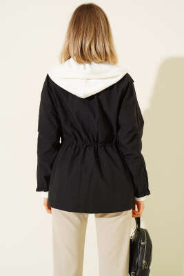 Kapüşonlu Bel Tünelli Paraşüt Ceket Siyah - Kadın Giyim Modelleri