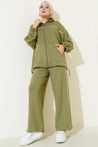 Kapüşonlu Biyeli Loyşa İkili Takım Çağla Yeşili - İkili Takım