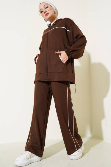 Kapüşonlu Biyeli Loyşa İkili Takım Kahve - İkili Takım