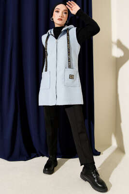 Kapüşonlu Buklet Yelek Bebe Mavi - Yelek