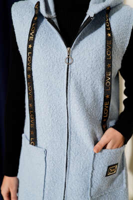 Kapüşonlu Buklet Yelek Bebe Mavi - Yelek