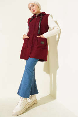 Kapüşonlu Buklet Yelek Bordo - 500-700 TL Ürünler