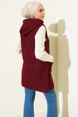 Kapüşonlu Buklet Yelek Bordo - 500-700 TL Ürünler