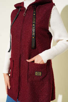 Kapüşonlu Buklet Yelek Bordo - 500-700 TL Ürünler
