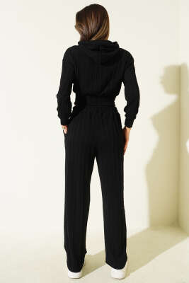 Kapüşonlu Büzgü Detaylı İkili Takım Siyah - Kadın Giyim Modelleri