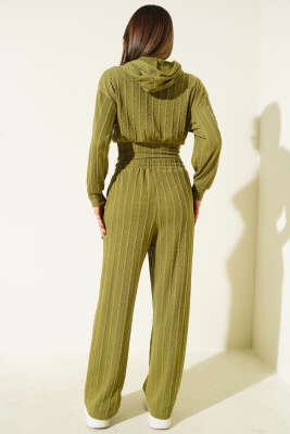 Kapüşonlu Büzgü Detaylı İkili Takım Yeşil - Kadın Giyim Modelleri