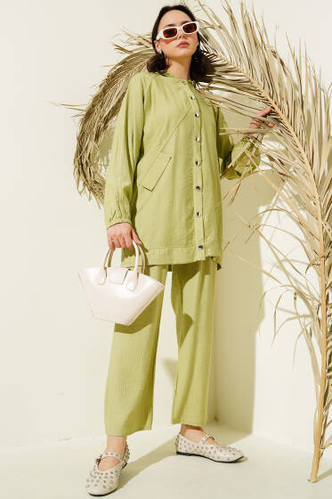 Kapüşonlu Cep Kapaklı İkili Takım Çağla Yeşili - İkili Takım