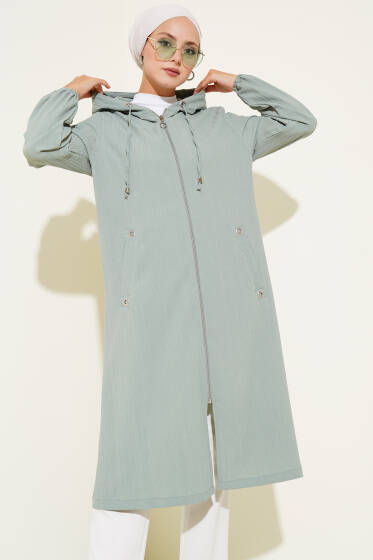 Kapüşonlu Cepli Ağaç Kabuğu Kap Çağla Yeşili - Dış Giyim&Mont