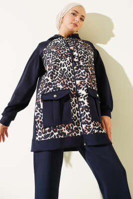 Kapüşonlu Cepli Leoparlı Scuba İkili Takım Lacivert - İkili Takım