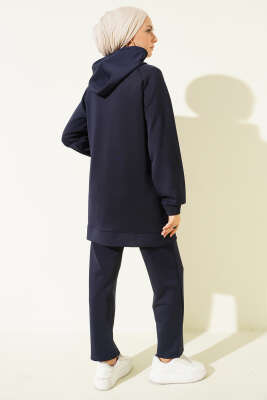 Kapüşonlu Cepli Leoparlı Scuba İkili Takım Lacivert - İkili Takım