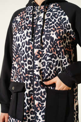 Kapüşonlu Cepli Leoparlı Scuba İkili Takım Siyah - İkili Takım