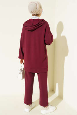 Kapüşonlu Cepli Loyşa İkili Takım Bordo - İkili Takım