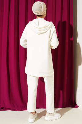 Kapüşonlu Cepli Loyşa İkili Takım Ekru - İkili Takım