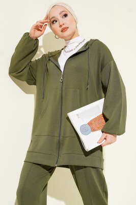 Kapüşonlu Cepli Loyşa İkili Takım Haki - İkili Takım
