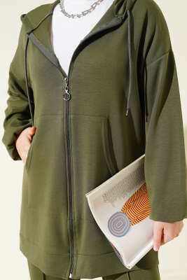 Kapüşonlu Cepli Loyşa İkili Takım Haki - İkili Takım