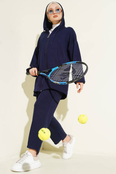 Kapüşonlu Cepli Loyşa İkili Takım Lacivert - İkili Takım