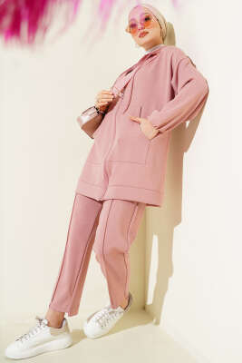 Kapüşonlu Cepli Loyşa İkili Takım Pudra - ELFİDA TEKSTİL