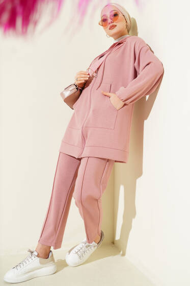 Kapüşonlu Cepli Loyşa İkili Takım Pudra - İkili Takım
