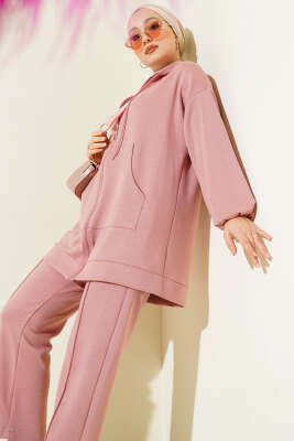 Kapüşonlu Cepli Loyşa İkili Takım Pudra - İkili Takım