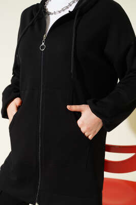 Kapüşonlu Cepli Loyşa İkili Takım Siyah - İkili Takım