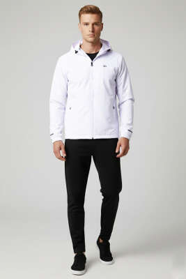 Kapüşonlu Cepli Mevsimlik Erkek Mont Beyaz - Erkek Mont