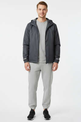 Kapüşonlu Cepli Mevsimlik Erkek Mont Füme - Erkek Mont