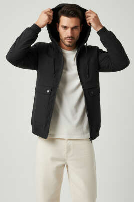 Kapüşonlu Cepli Mevsimlik Mont Siyah - ZAGO