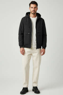 Kapüşonlu Cepli Mevsimlik Mont Siyah - Erkek Mont