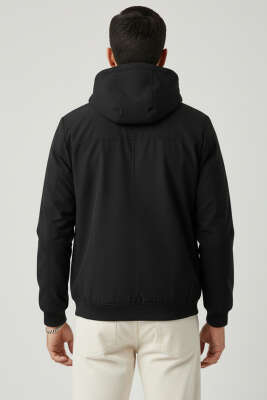 Kapüşonlu Cepli Mevsimlik Mont Siyah - Erkek Mont