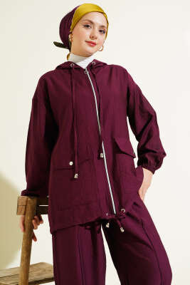 Kapüşonlu Çift Torba Cepli İkili Takım Bordo - İkili Takım