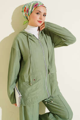 Kapüşonlu Çift Torba Cepli İkili Takım Çağla Yeşili - İkili Takım