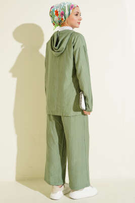 Kapüşonlu Çift Torba Cepli İkili Takım Çağla Yeşili - İkili Takım