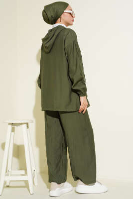 Kapüşonlu Çift Torba Cepli İkili Takım Haki - İkili Takım