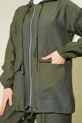 Kapüşonlu Çift Torba Cepli İkili Takım Haki - İkili Takım