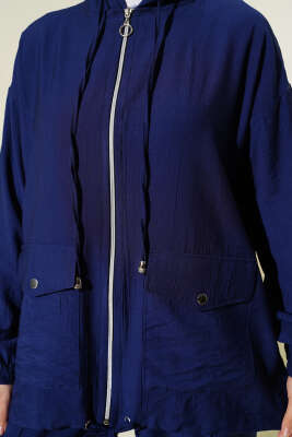 Kapüşonlu Çift Torba Cepli İkili Takım Lacivert - İkili Takım