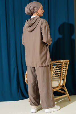 Kapüşonlu Çift Torba Cepli İkili Takım Vizon - İkili Takım