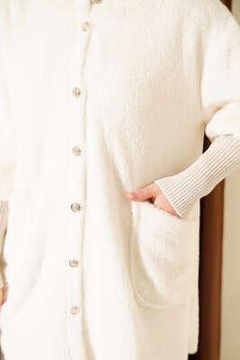 Kapüşonlu Düğmeli Angora Mont Bej - Mont