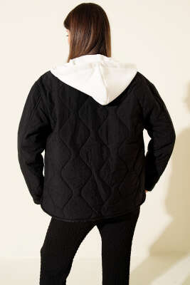 Kapüşonlu Düğmeli Kapitone Ceket Siyah - Kadın Giyim Modelleri