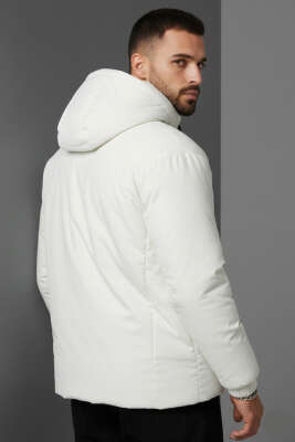 Kapüşonlu Erkek Şişme Mont Ekru - Yeni Erkek Giyim