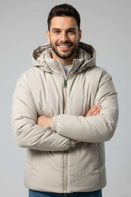 Kapüşonlu Erkek Şişme Mont Taş - BY MAMİ