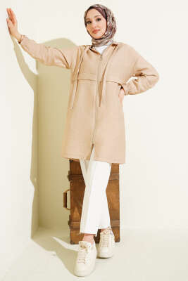 Kapüşonlu Fermuar Detaylı Araboy Kap Bej - Dış Giyim&Mont